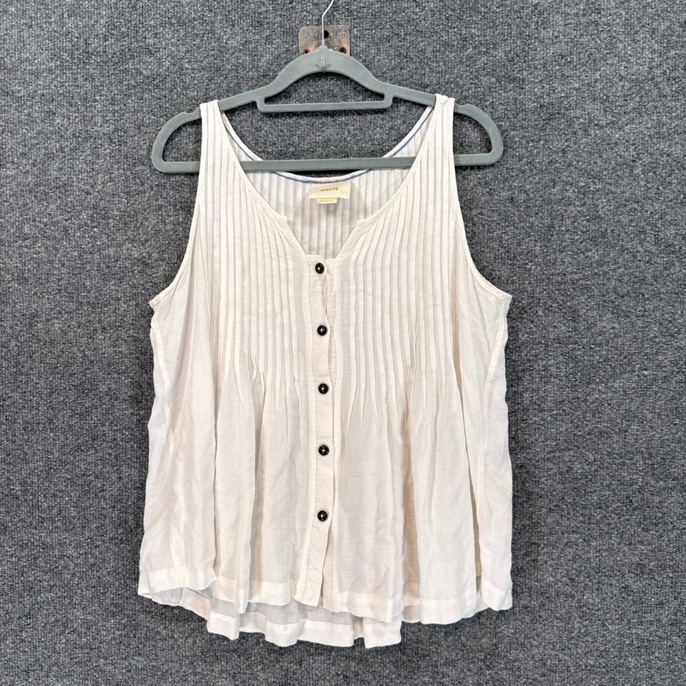 Maeve Tank Top Women 8 White Pintuck Pleated Button Front Boho Sleeveless Anthro